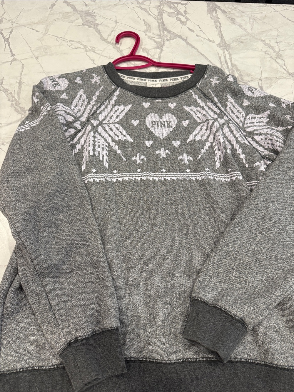 PINK Victoria's Secret Grey Fair Isle Crewneck Sweater for women